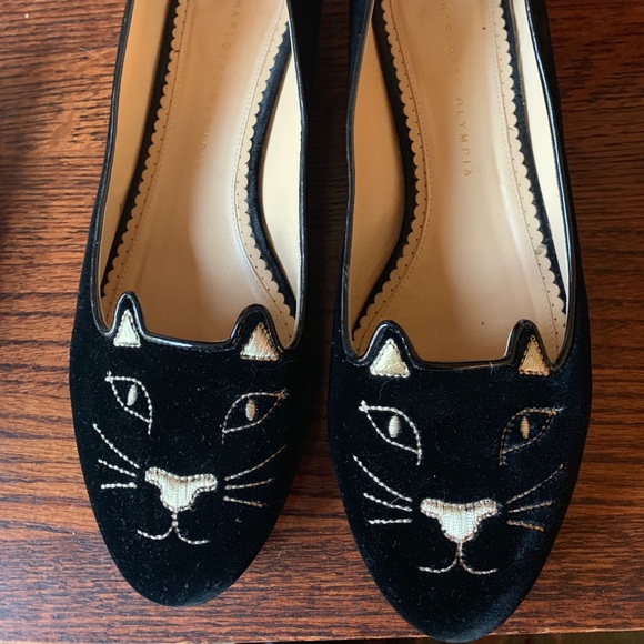 Charlotte Olympia Shoes - Charlotte Olympia Black Velvet Kitty Flats 40 / 10